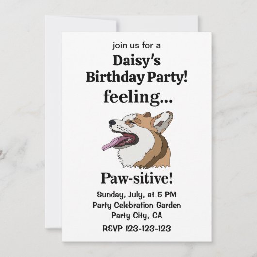 Pembroke Welsh Corgi Dog Birthday Party 招待状 (正面)