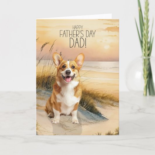 Pembroke Welsh Corgi Dog Sunset Beach Father's Day シーズンカード (正面)