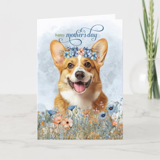 Pembroke Welsh Corgi Dog Wildflowers Mother's Day シーズンカード (正面)