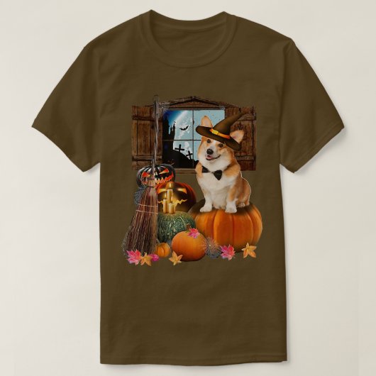 Pembroke Welsh Corgi PumpkinDogs Halloween Witch W Tシャツ (デザイン正面)