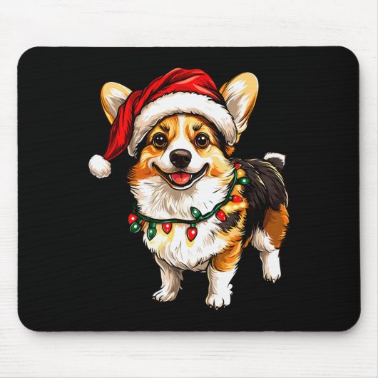 Pembroke Welsh Corgi Santa Christmas Tree Lights X マウスパッド (正面)
