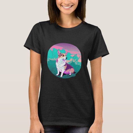 Pembroke Welsh Corgi Vaporwave Retrowave Aesthetic Tシャツ (正面)