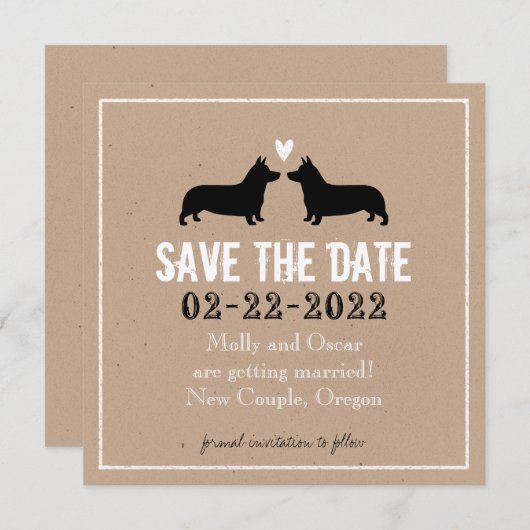 Pembroke Welsh Corgis結婚式の日付を保存 セーブザデート (正面/裏面)