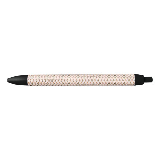 Pen with a light pink floral pattern 黒ボールペン (正面)