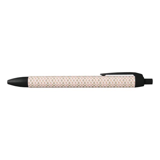 Pen with a light pink floral pattern 黒ボールペン (トップ)