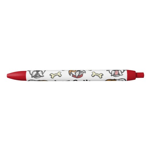 Pen with english bulldog pattern 黒ボールペン (正面)