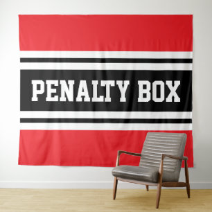 PENALTY BOX クール スポーツ レッド ブラック ホワイト ストライプ タペストリー