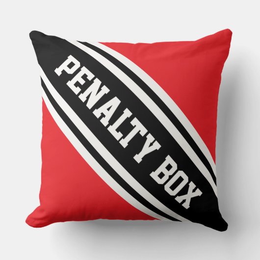 PENALTY BOX 鮮やかなる赤 黒 白 ホッケーのストライプ クッション (正面)