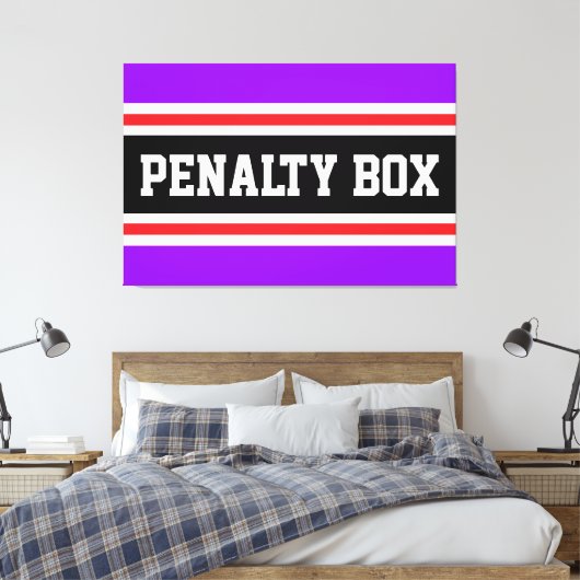 PENALTY BOX 黒 白 明るい紫のストライプ キャンバスプリント (インサイチュ (寝室))