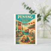  Penang, Malaysia, in a vibrant retro travel シーズンポストカード (スタンド正面)