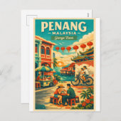  Penang, Malaysia, in a vibrant retro travel シーズンポストカード (正面/裏面)
