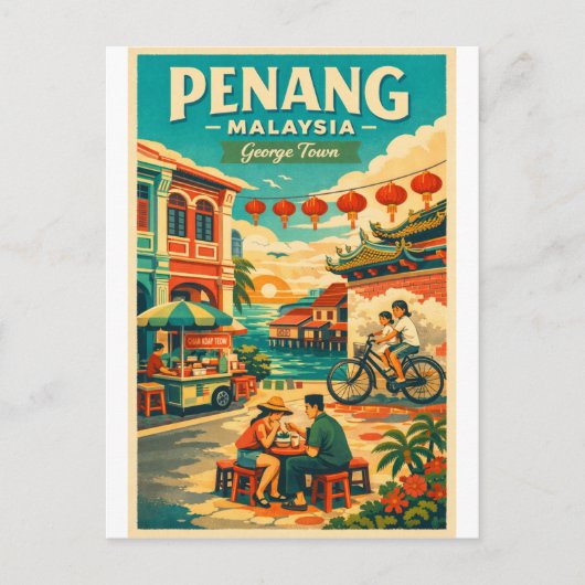  Penang, Malaysia, in a vibrant retro travel シーズンポストカード (正面)