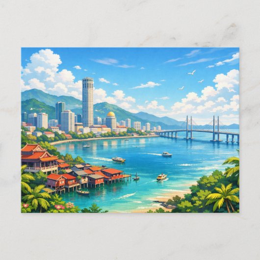 Penang Malaysia Skyline Postcard ポストカード (正面)