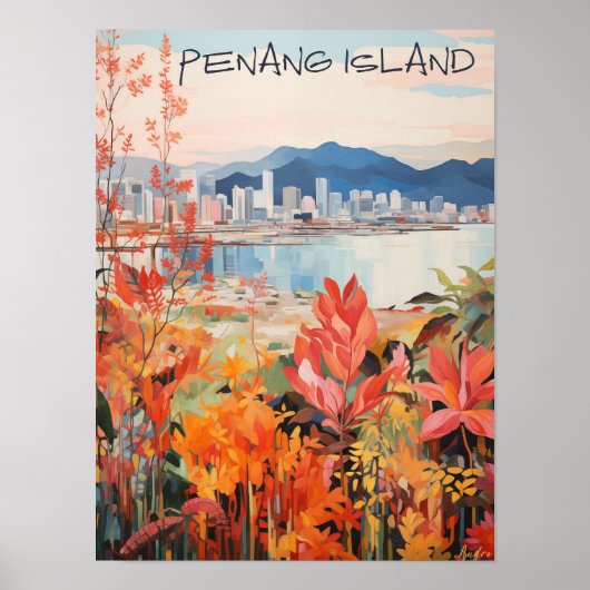 Penang Malaysia Travel City Painting Aesthetic ポスター (正面)