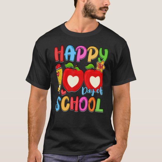 Pencil Apples Happy 100th Day Of School Student Te Tシャツ (正面)