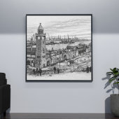 Pencil Cityscape Sketch Hamburg Harbor Landmark ポスター