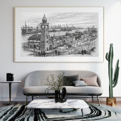 Pencil Cityscape Sketch Hamburg Harbor Landmark ポスター