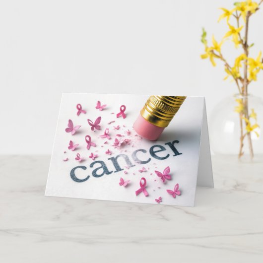 Pencil Erasing Cancer Text On White Paper カード (黄色い花)