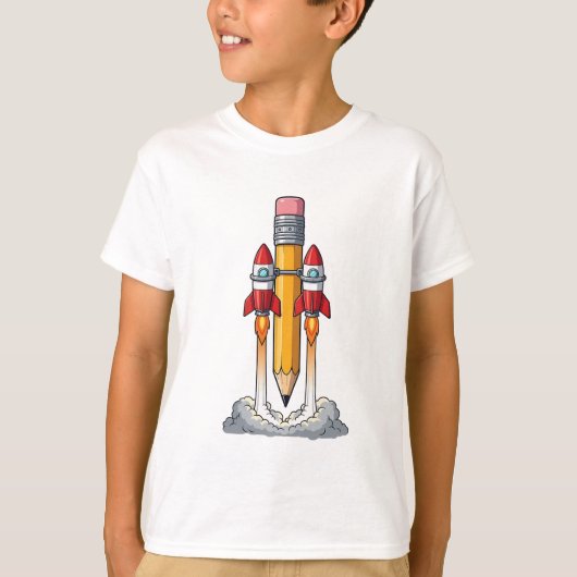 Pencil Rocket Blast Off Kids Tシャツ (正面)