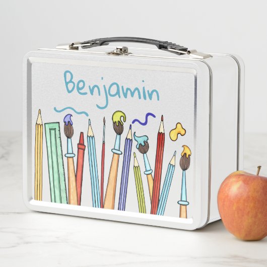 PencilsパーソナライズされたとPaintbrush Artist's メタルランチボックス (インサイチュ)