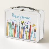 PencilsパーソナライズされたとPaintbrush Artist's メタルランチボックス (正面)