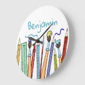 PencilsパーソナライズされたとPaintbrush Artist's ラージ壁時計 (傾斜)