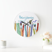 PencilsパーソナライズされたとPaintbrush Artist's ラージ壁時計 (ホーム)