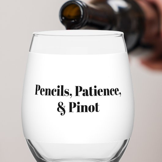 Pencils Patience & Pinot Personalized Teacher  ステムなしワイングラス