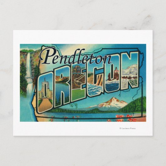 Pendleton，オレゴン – ラージレターのシーン ポストカード (正面)