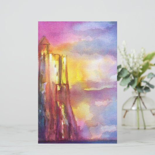 PENDRAGON中世の城、湖の夕日、ファンタジー 便箋 (スタンド正面)