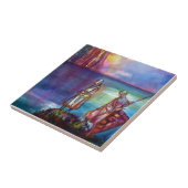 PENDRAGON中世の騎士、夕日の湖、ファンタジー タイル (側面)