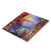 PENDRAGON中世の騎士、夕日の湖、ファンタジー タイル (側面)