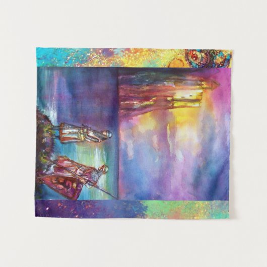 PENDRAGON中世の騎士、夕日の湖、ファンタジー タペストリー (正面(横))