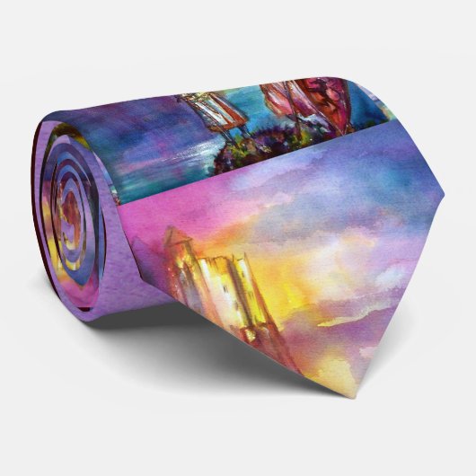 PENDRAGON中世の騎士、夕日の湖、ファンタジー ネクタイ (ロール)