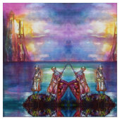 PENDRAGON中世の騎士、夕日の湖、ファンタジー ファブリック (クローズアップ)