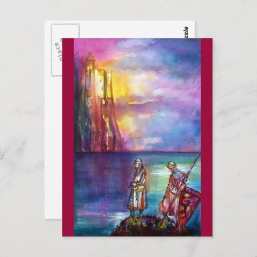 PENDRAGON中世の騎士、夕日の湖、ファンタジー ポストカード (正面/裏面)