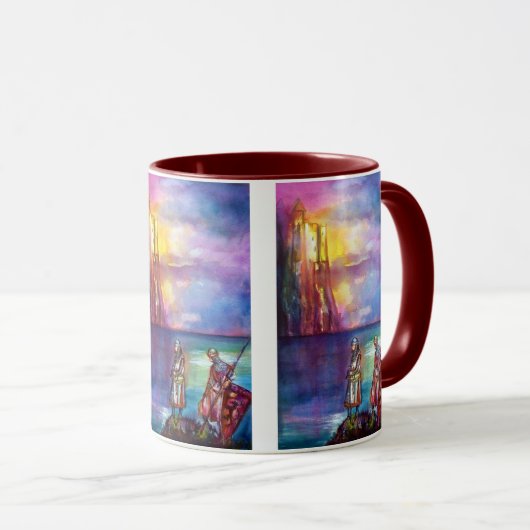 PENDRAGON中世の騎士、夕日の湖、ファンタジー マグカップ (正面右)