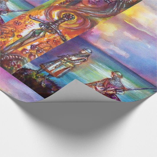 PENDRAGON中世の騎士、夕日の湖、ファンタジー ラッピングペーパー (角)