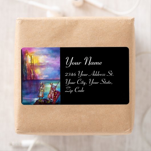 PENDRAGON中世の騎士、夕日の湖、ファンタジー ラベル (インサイチュ)