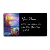 PENDRAGON中世の騎士、夕日の湖、ファンタジー ラベル (正面)