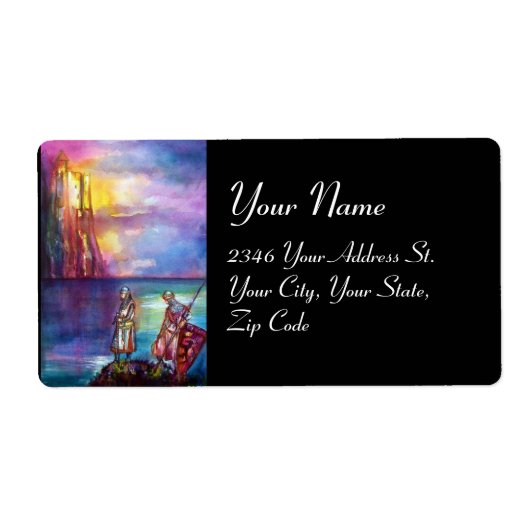 PENDRAGON中世の騎士、夕日の湖、ファンタジー ラベル (正面)