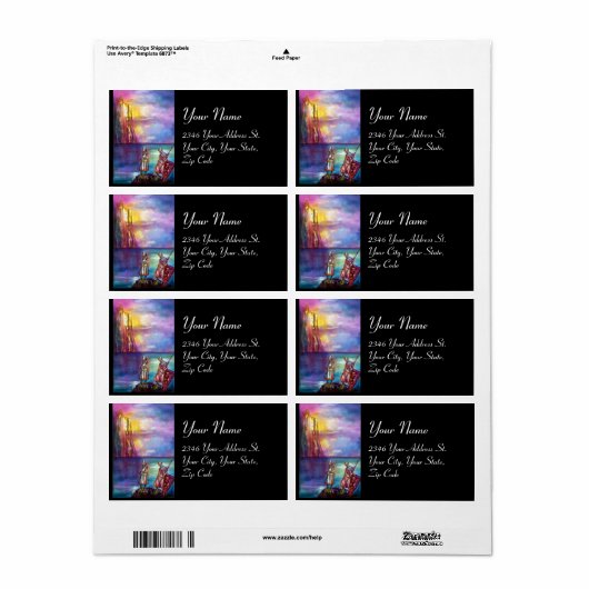 PENDRAGON中世の騎士、夕日の湖、ファンタジー ラベル (フルシート)