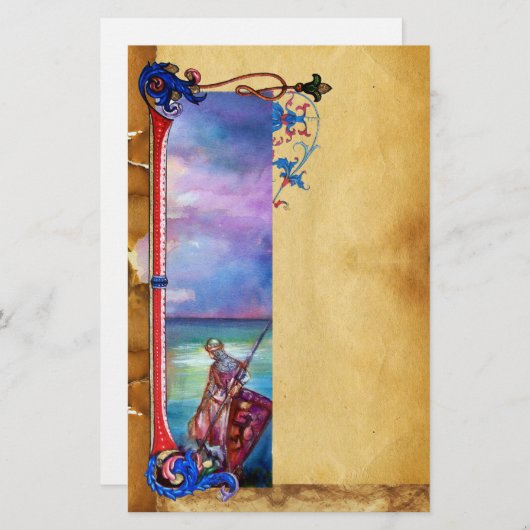 PENDRAGON中世の騎士、夕日の湖、ファンタジー 便箋 (正面/裏面)