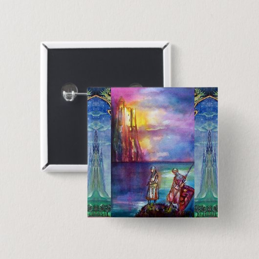 PENDRAGON中世の騎士、夕日の湖、ファンタジー 缶バッジ (正面&裏面)