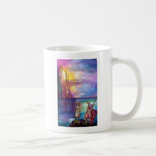 PENDRAGON 中世の騎士、湖の夕焼け、ファンタジー コーヒーマグカップ