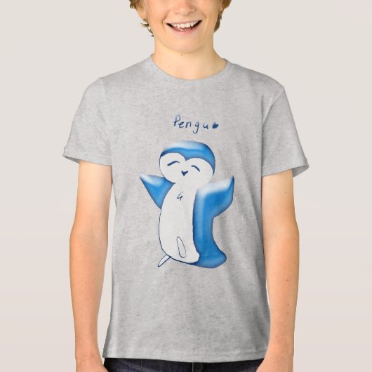 Pengu Happy Penguin(LtBlue)キッズTシャツ トライブレンドTシャツ (正面)