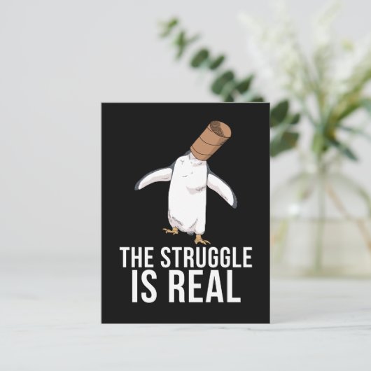 Penguinおもしろいギフト男性の戦い実在 ポストカード (スタンド正面)