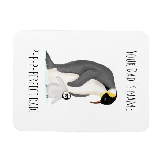 Penguin and chick 'perfect dad' magnet マグネット (横)