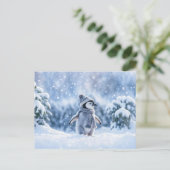 Penguin and Scarf Hat Cute Christmas Holiday シーズンポストカード (スタンド正面)