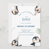 Penguin Animal Winter Onederland 1st birthday 招待状 (正面)